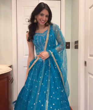 Beautiful georgette lehenga with thread and sequence work