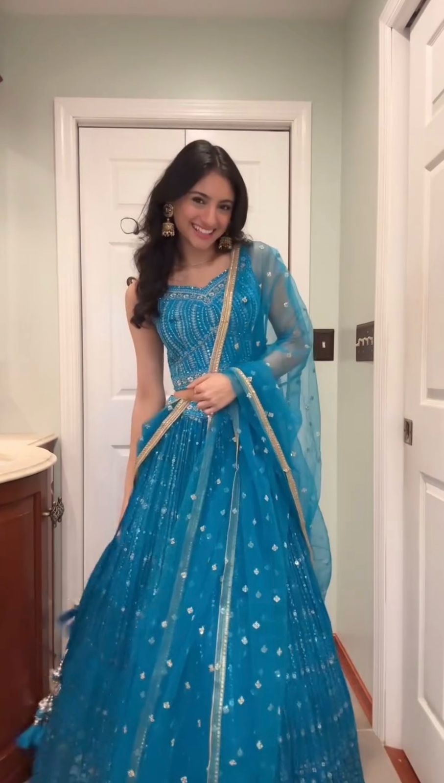 Beautiful georgette lehenga with thread and sequence work