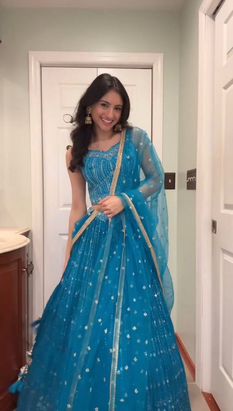 Beautiful georgette lehenga with thread and sequence work