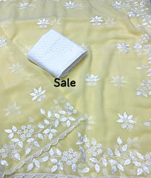 Light color georgette saree with white thread c-pallu.