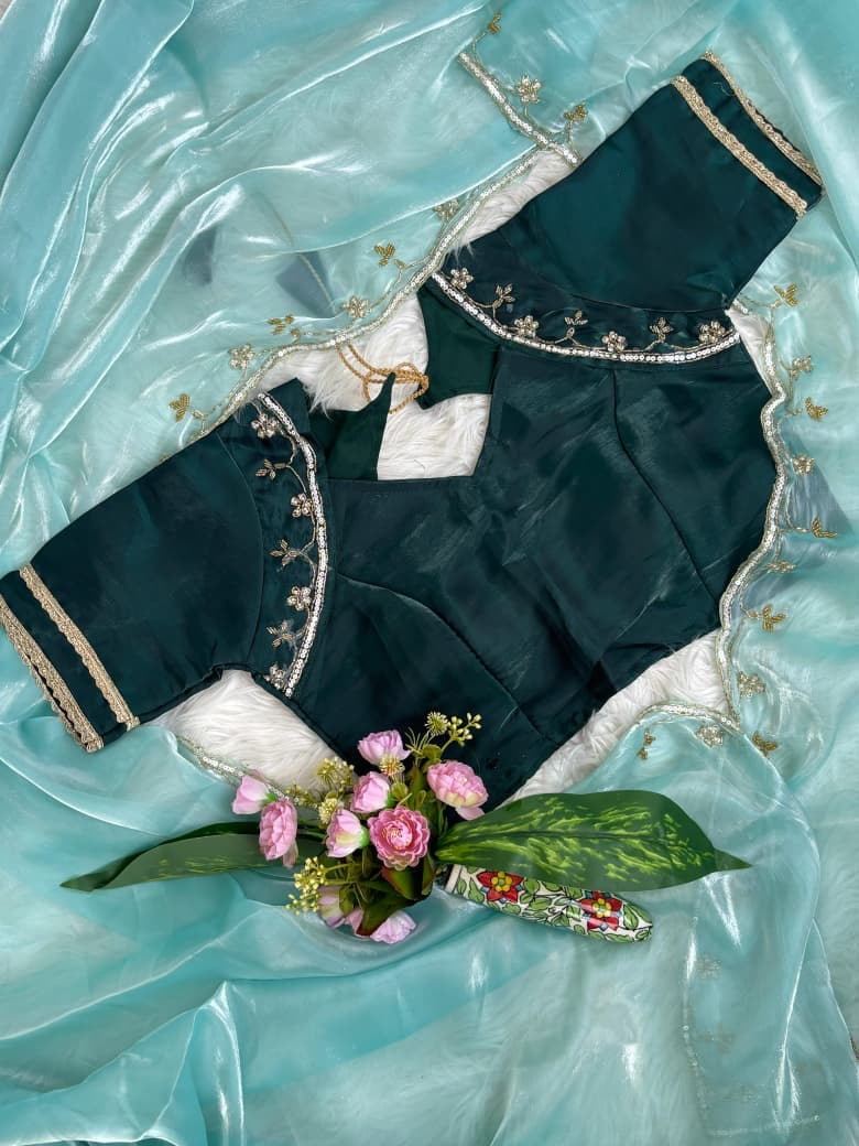 Very Soft nd Elegant Rich look Rimzim Silk fabric with beautiful hand work khatli cutdana heavy border