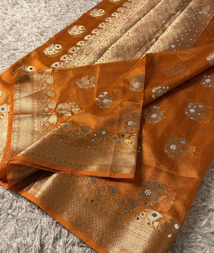 Masterpiece Glass Tissue Banarasi *Handwork* Stone, Mirror Work Saree