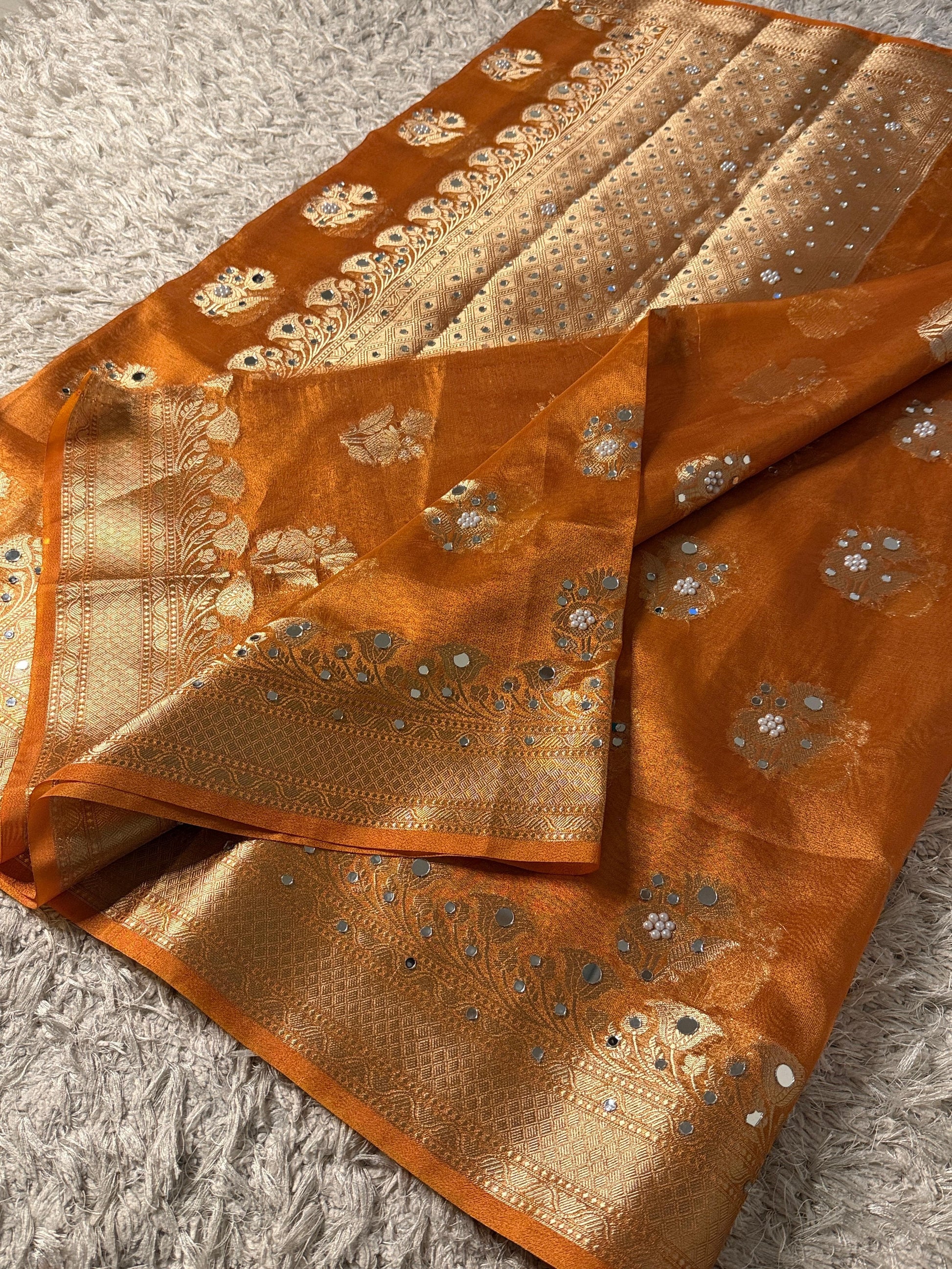 Masterpiece Glass Tissue Banarasi *Handwork* Stone, Mirror Work Saree