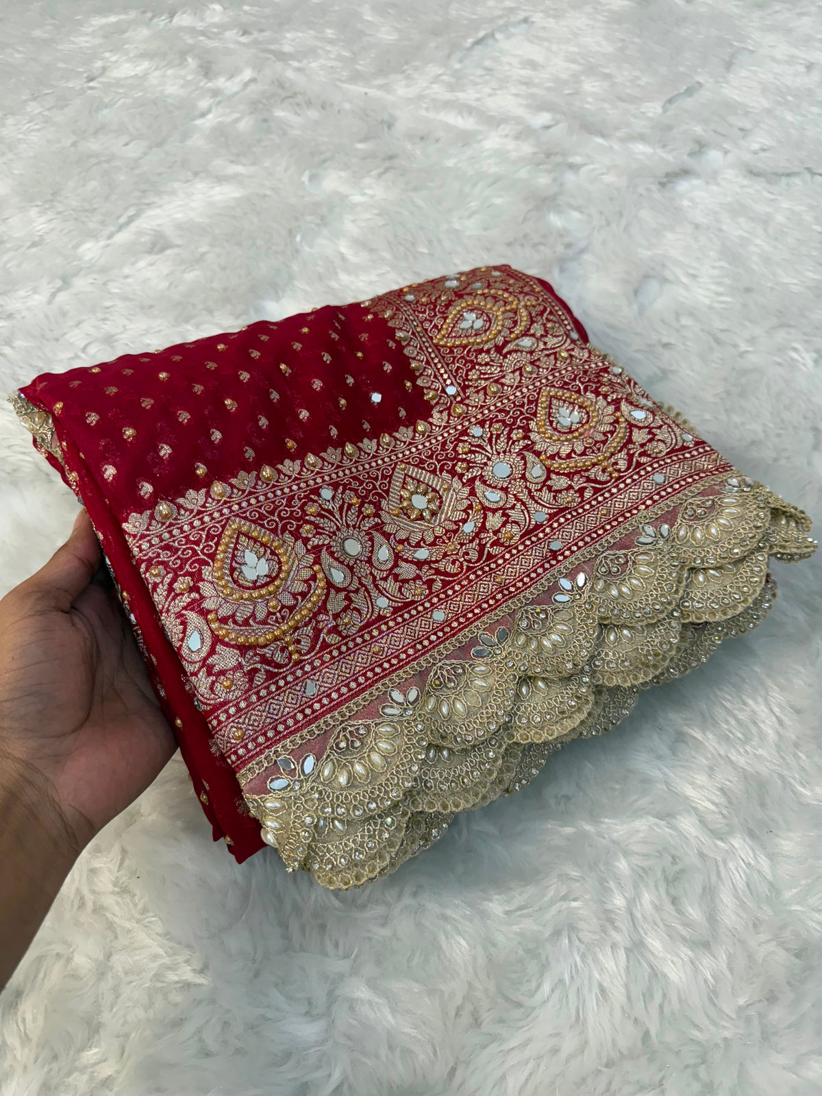 Premium katan silk with sari & mirror work