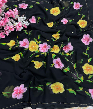 Beautiful brush print in whole saree with cut dena work