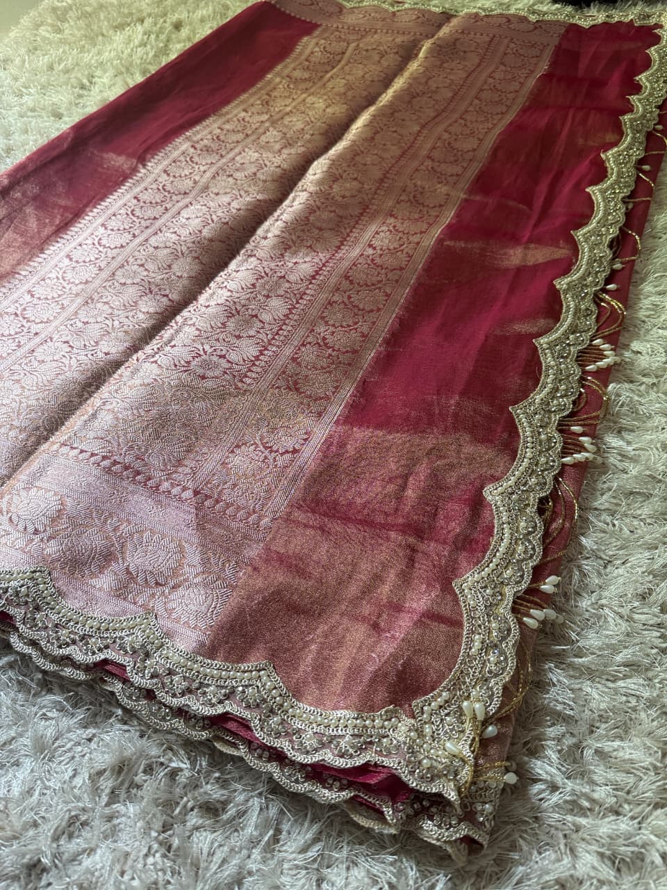 Banarasi Glass Plain Tissue Border Soft Saree