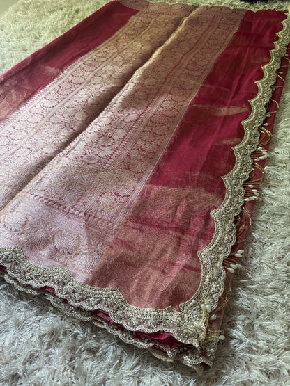 Banarasi Glass Plain Tissue Border Soft Saree