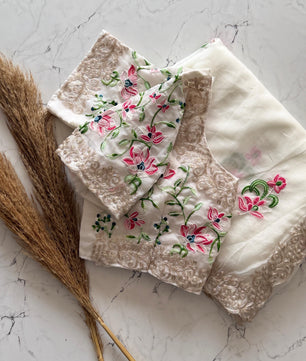 Primium Soft Tebby Silk With multy Color Thread Work And Codding scalp Border