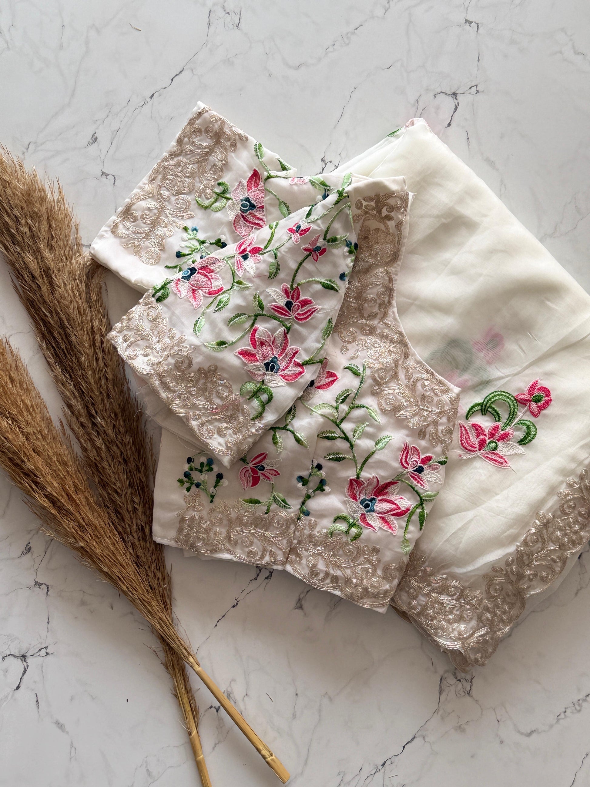 Primium Soft Tebby Silk With multy Color Thread Work And Codding scalp Border