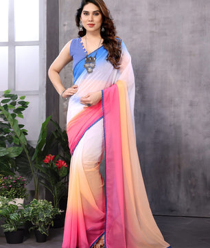 GEORGETTE READY TO WEAR SAREE WITH LACE WORK AT LOWEST PRICE