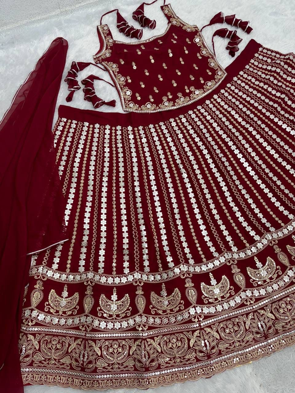 BRIDAL WEAR HEAVY EMBROIDERED CODING SEQUENCE & PAPER MIRROR WORK LEHENGAS CHOLI WITH DUPATTA*