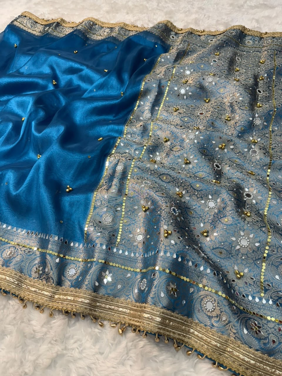 Premium Tissue Saree with Ghoongru work