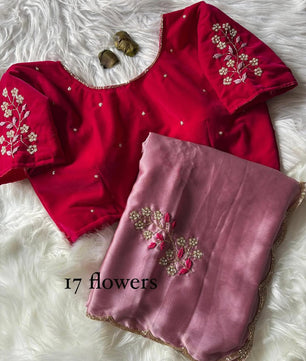 Soft rangoli silk saree with beautiful handwork cover with hand thread work and Unstich velvet blouse with handwork