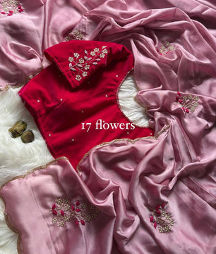 Soft rangoli silk saree with beautiful handwork cover with hand thread work and Unstich velvet blouse with handwork