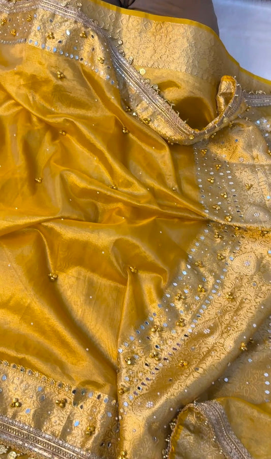 Banarasi Tissue Zari Weaving Border Saree x Ghungroo Handwork x Mirror & Beads Handwork