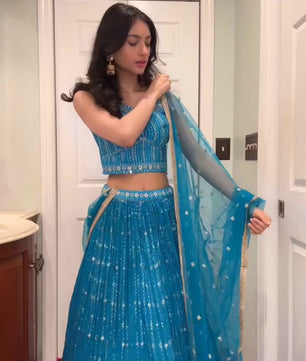 Beautiful georgette lehenga with thread and sequence work