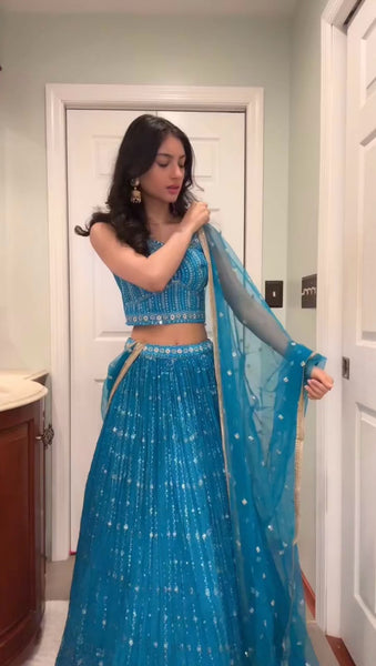Beautiful georgette lehenga with thread and sequence work