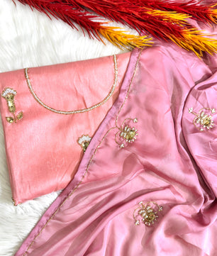 Soft silk saree cover with beautiful handwork all over and usntitch silk blouse