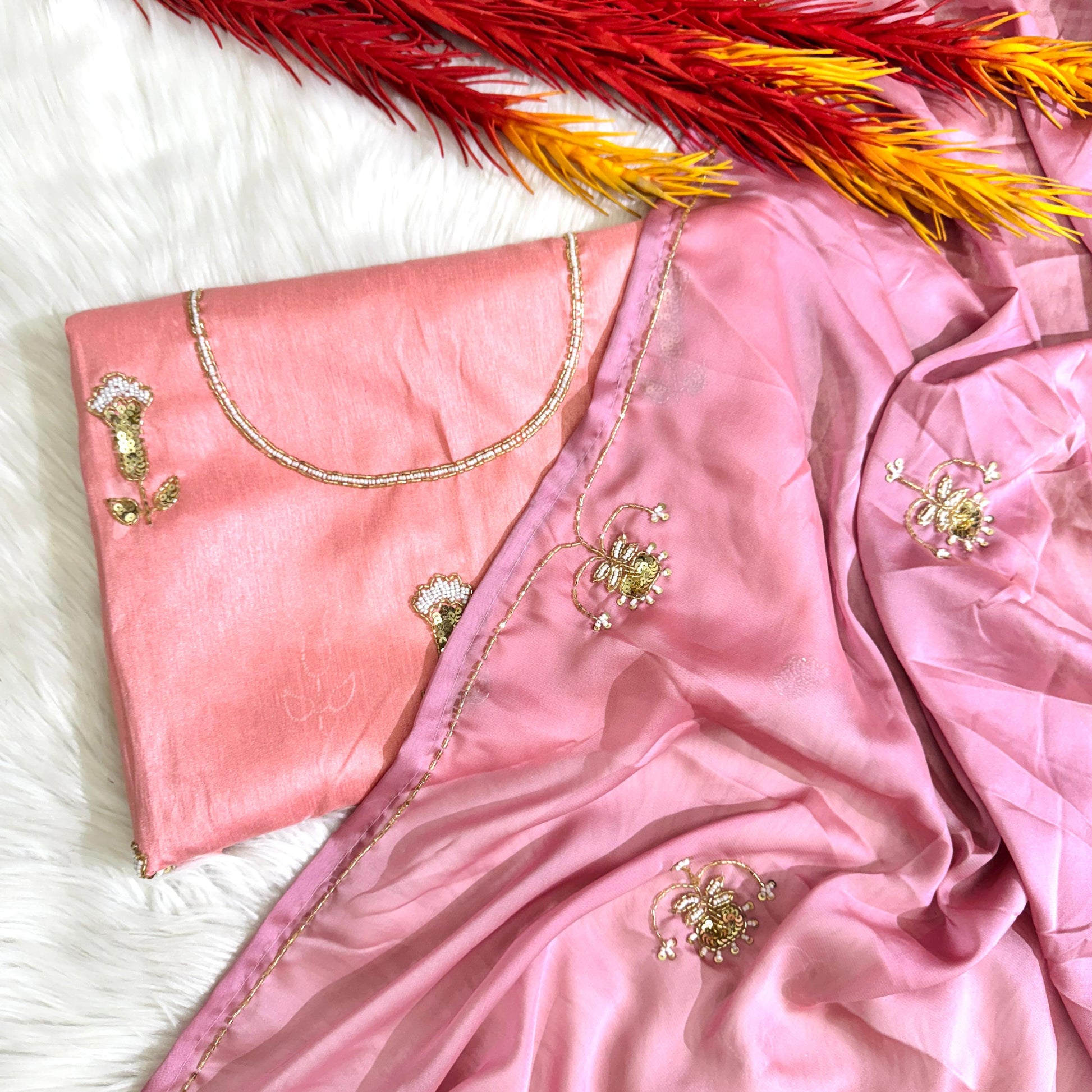 Soft silk saree cover with beautiful handwork all over and usntitch silk blouse