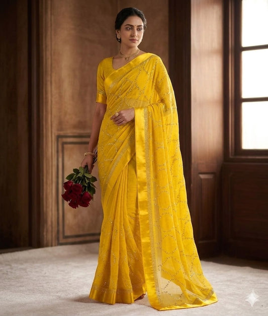 Pure Viscose Georgette Sattin Patta With Lahriya Concept Sequins