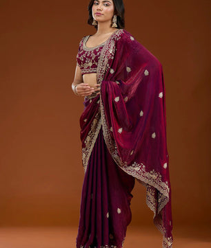 Beautiful Frendy Chiffon Saree in Sequence and Zari embroidery work