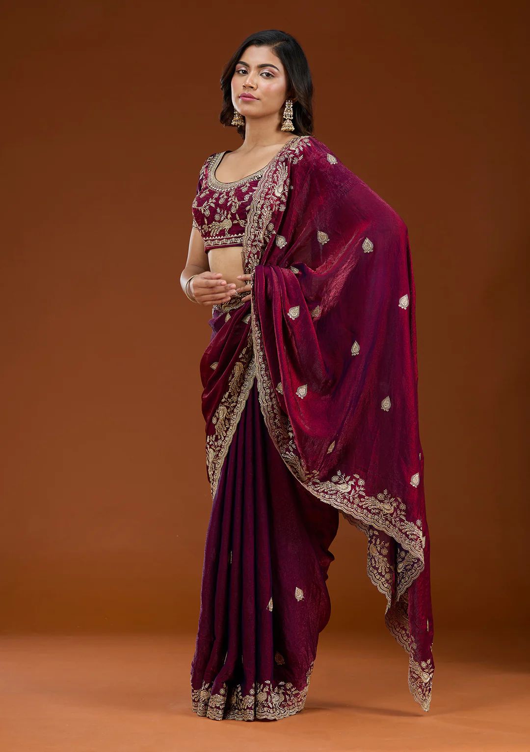 Beautiful Frendy Chiffon Saree in Sequence and Zari embroidery work