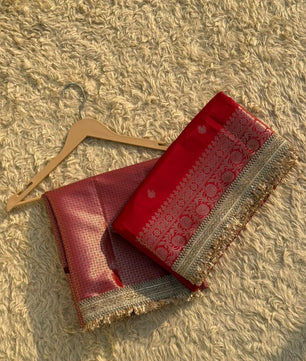 Soft Silk Saree In Red with Lace Work