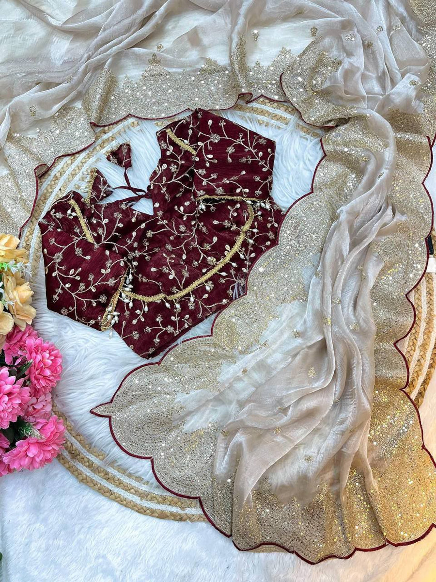 Pure soft fendy chiffon fabric with amazing embroidery  work