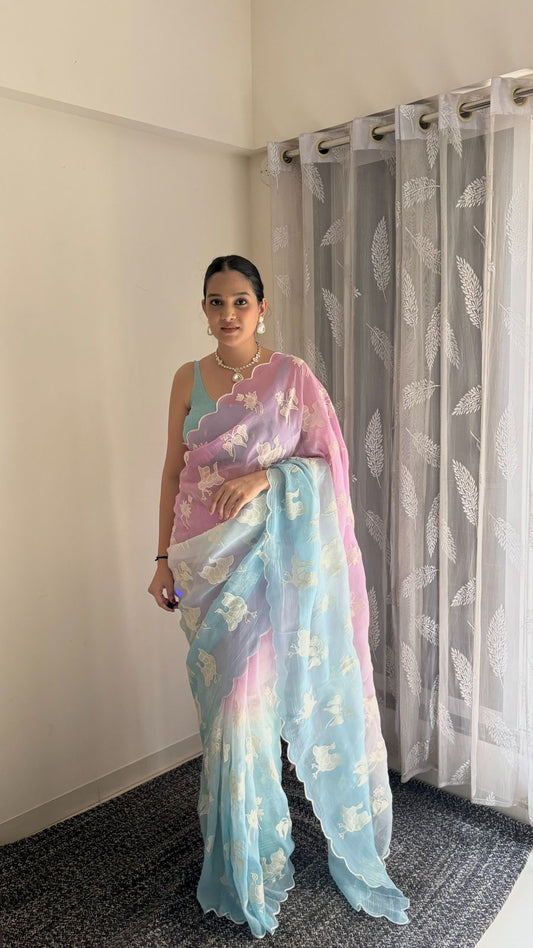 Beautiful dual shade silk saree