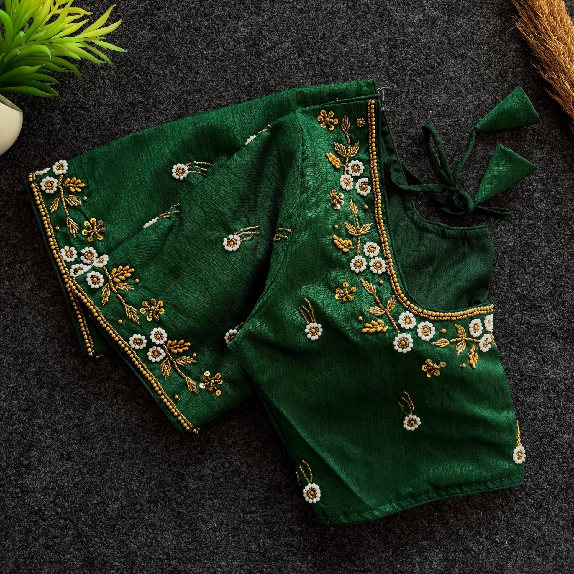 Beautiful handwork all over front nd sleves with designer handwork in blouse