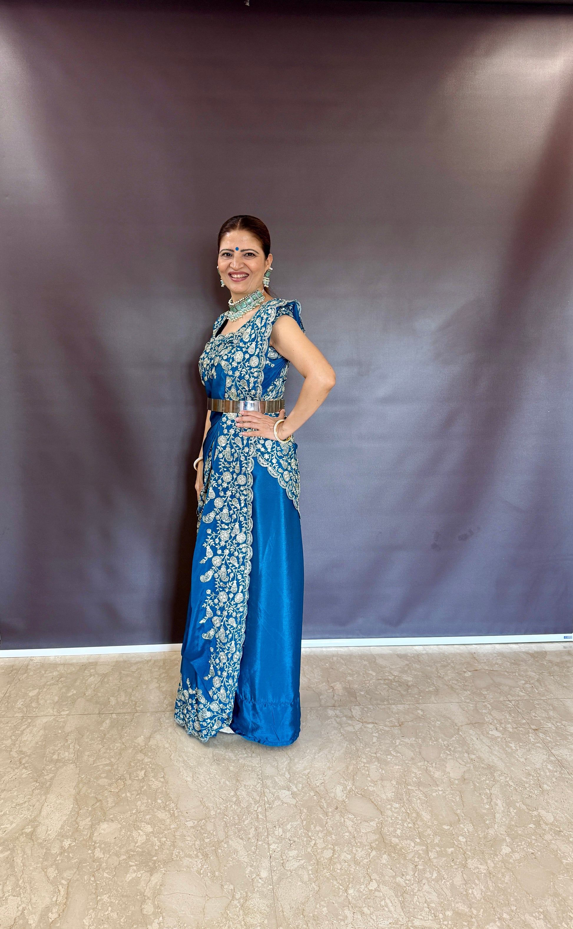 Beautiful blue saree in thread and sequence work