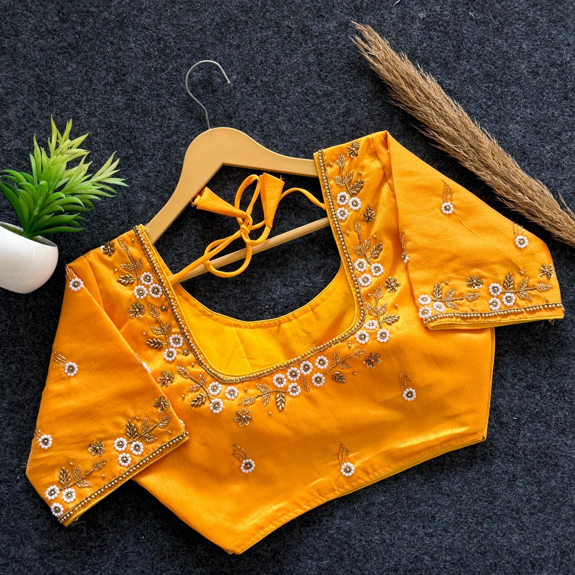 Beautiful handwork all over front nd sleves with designer handwork in blouse