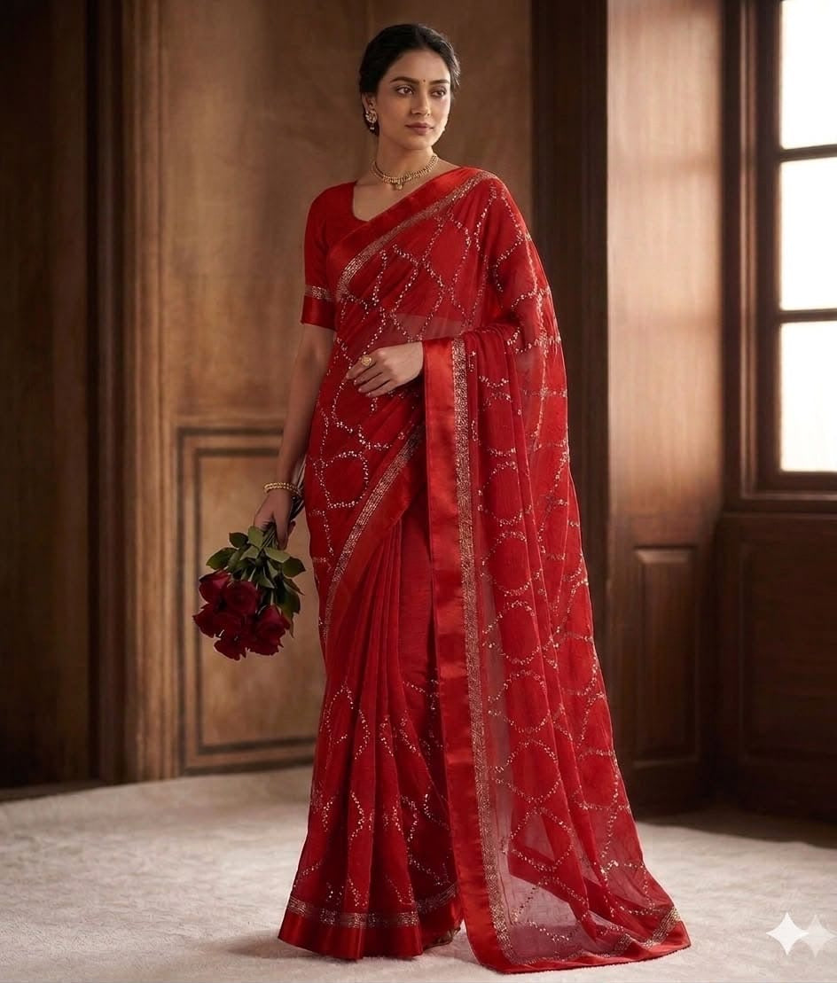 Pure Viscose Georgette Sattin Patta With Lahriya Concept Sequins
