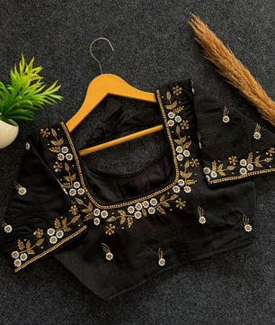 Beautiful handwork all over front nd sleves with designer handwork in blouse