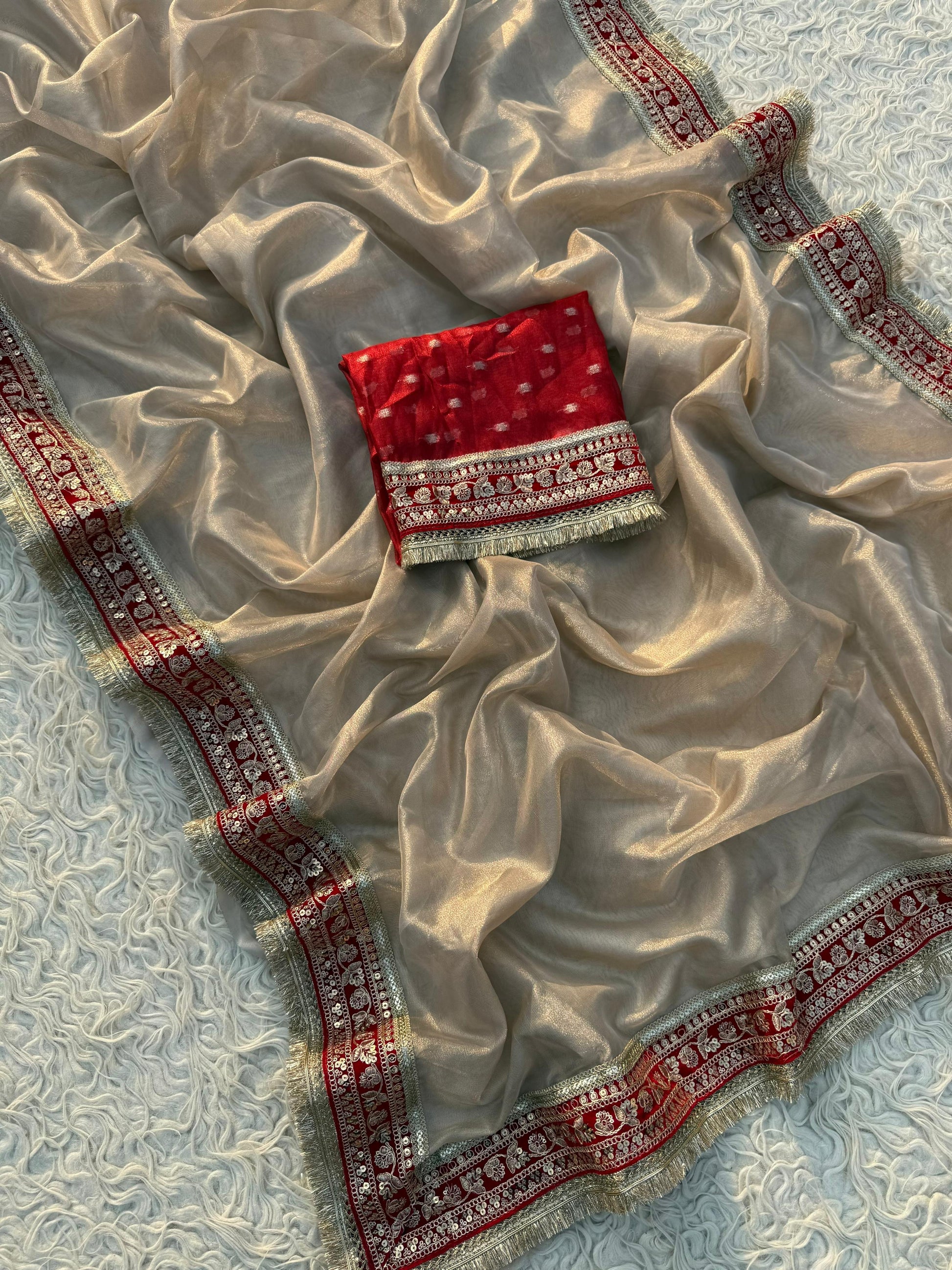 Premium plain tissue sabhyasachi silk saree