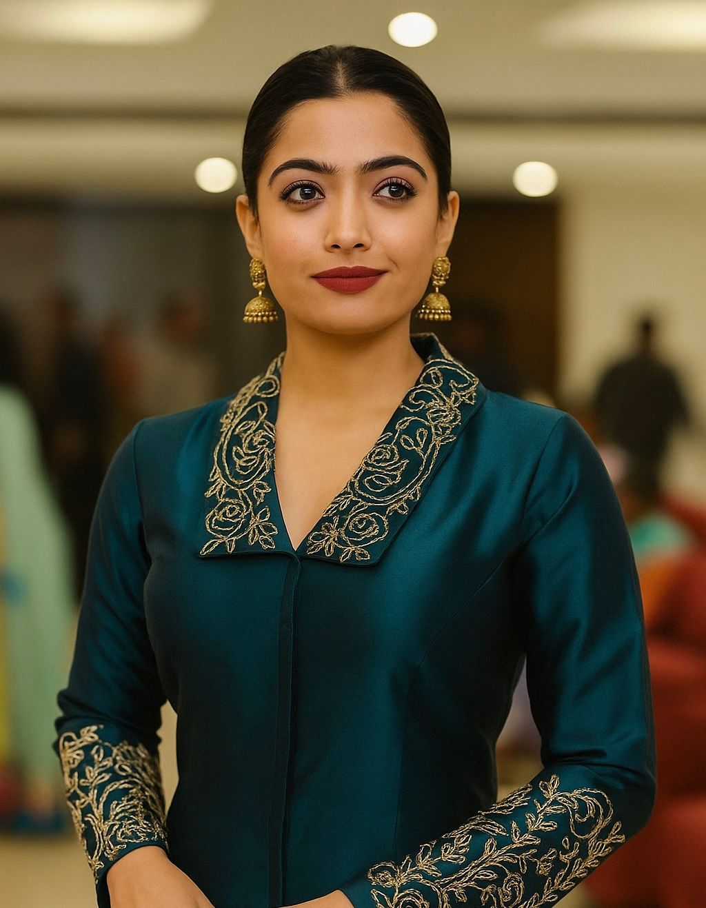 Beautiful handwork all over sleeve and collar in blouse