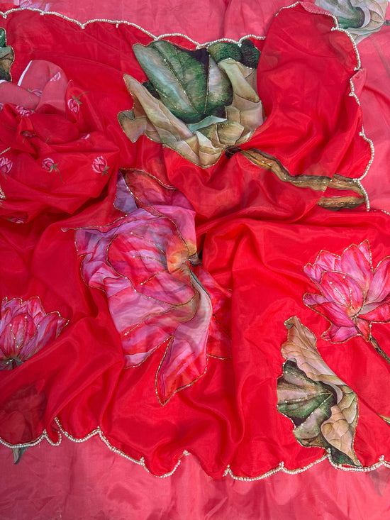 ✨Pure soft tebby silk with beautiful flower print & cutdena + pear handwork