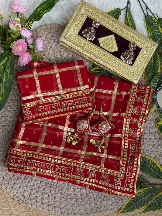 beautiful pretty women wearing Pure viscose Georgette Weaving foil zari with weaving chokda saree with beautiful tassels