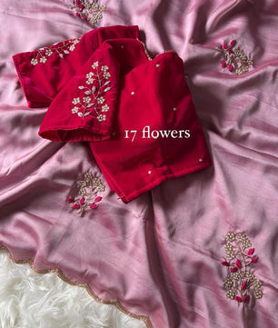 Soft rangoli silk saree with beautiful handwork cover with hand thread work and Unstich velvet blouse with handwork