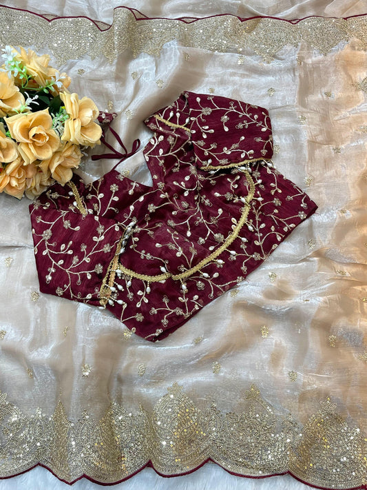 Pure soft fendy chiffon fabric with amazing embroidery  work