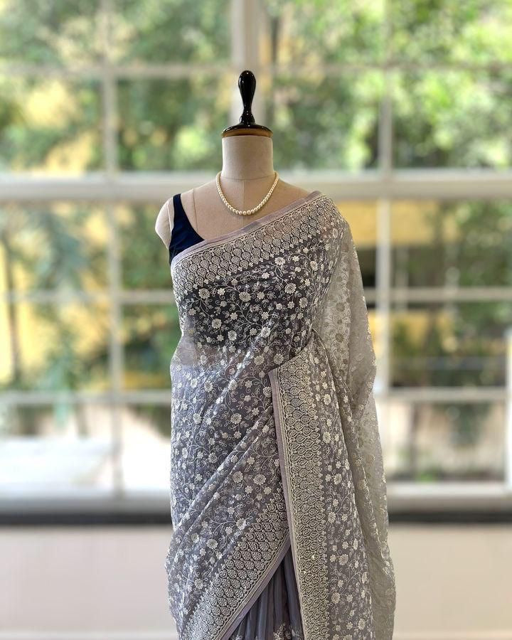 Shimmer  silk fabric chikankari work