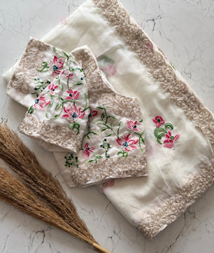 Primium Soft Tebby Silk With multy Color Thread Work And Codding scalp Border