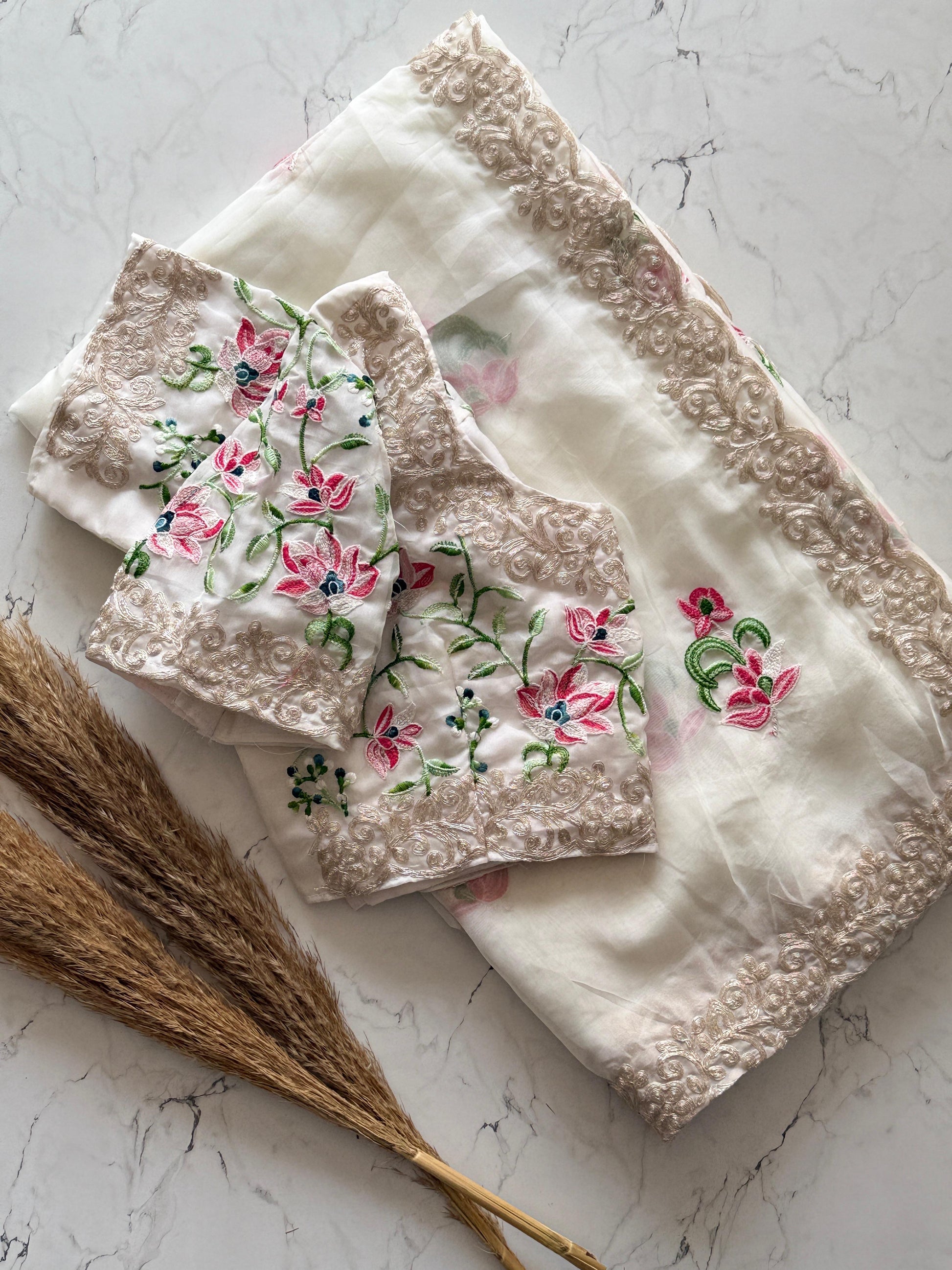 Primium Soft Tebby Silk With multy Color Thread Work And Codding scalp Border