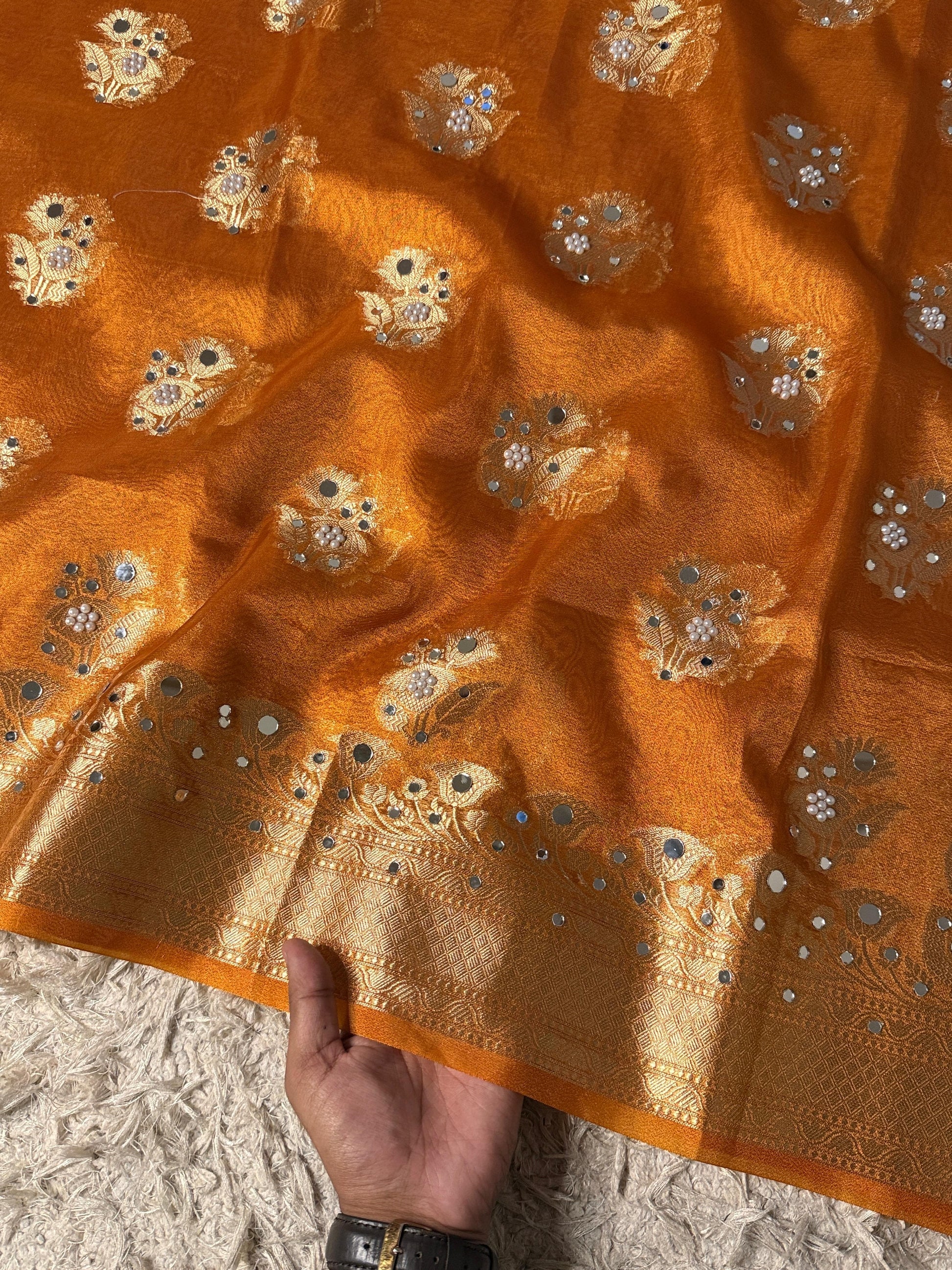 Masterpiece Glass Tissue Banarasi *Handwork* Stone, Mirror Work Saree