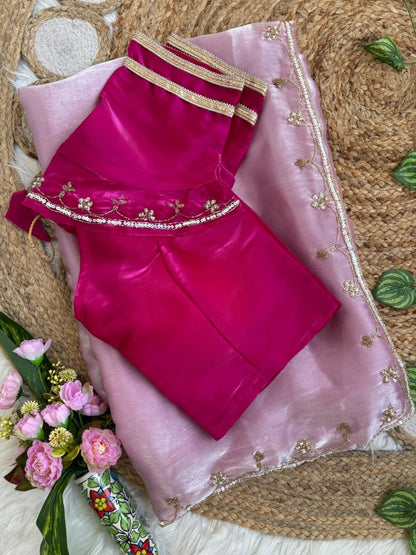 Very Soft nd Elegant Rich look Rimzim Silk fabric with beautiful hand work khatli cutdana heavy border