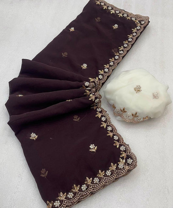 Chinnon silk Saree with Embroidery & Scalloped Border