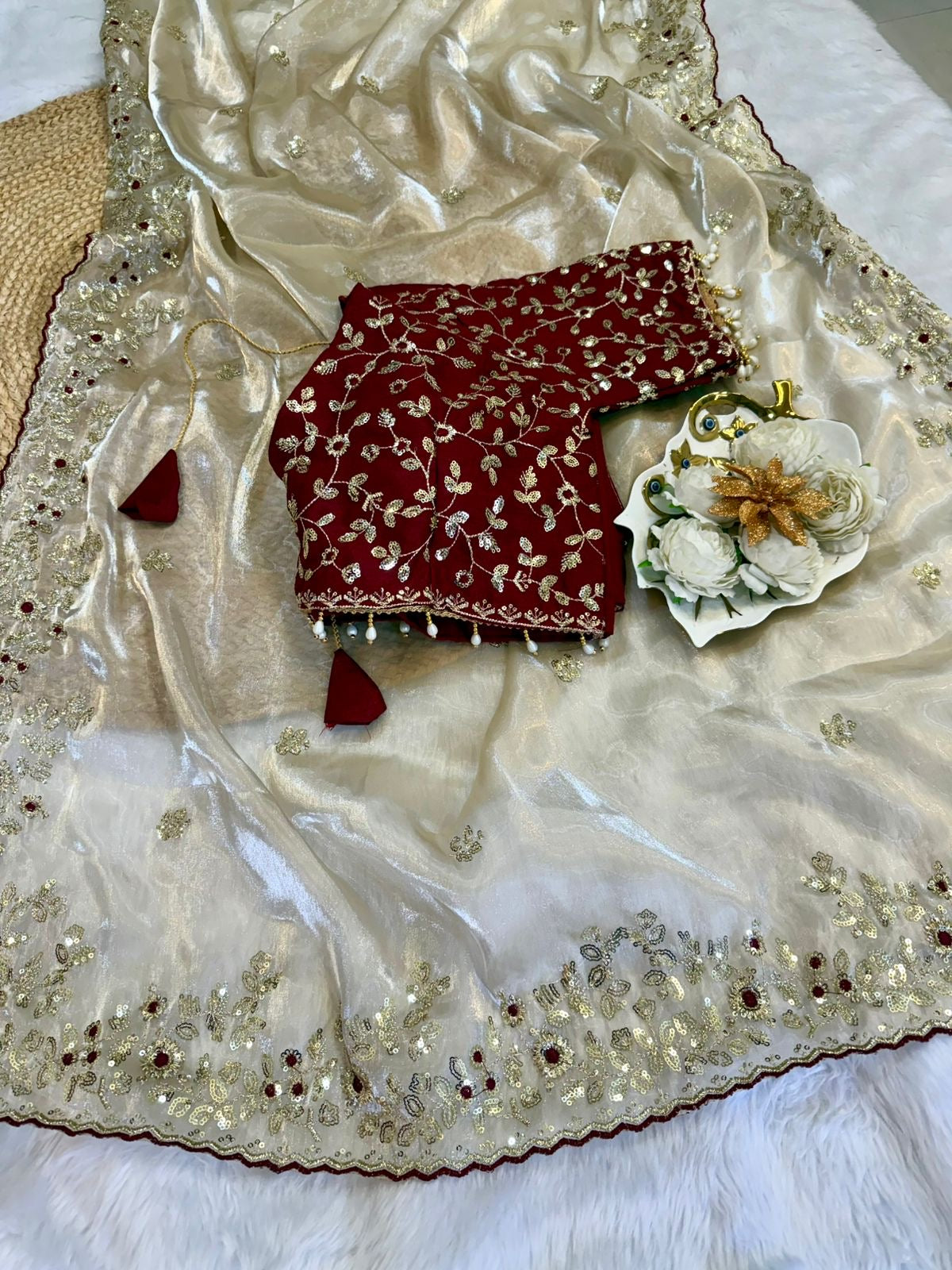 Soft space silk Saree with heavy embroidery sequence, multi-thread & zari work