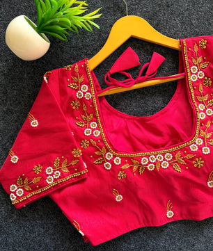 Beautiful handwork all over front nd sleves with designer handwork in blouse