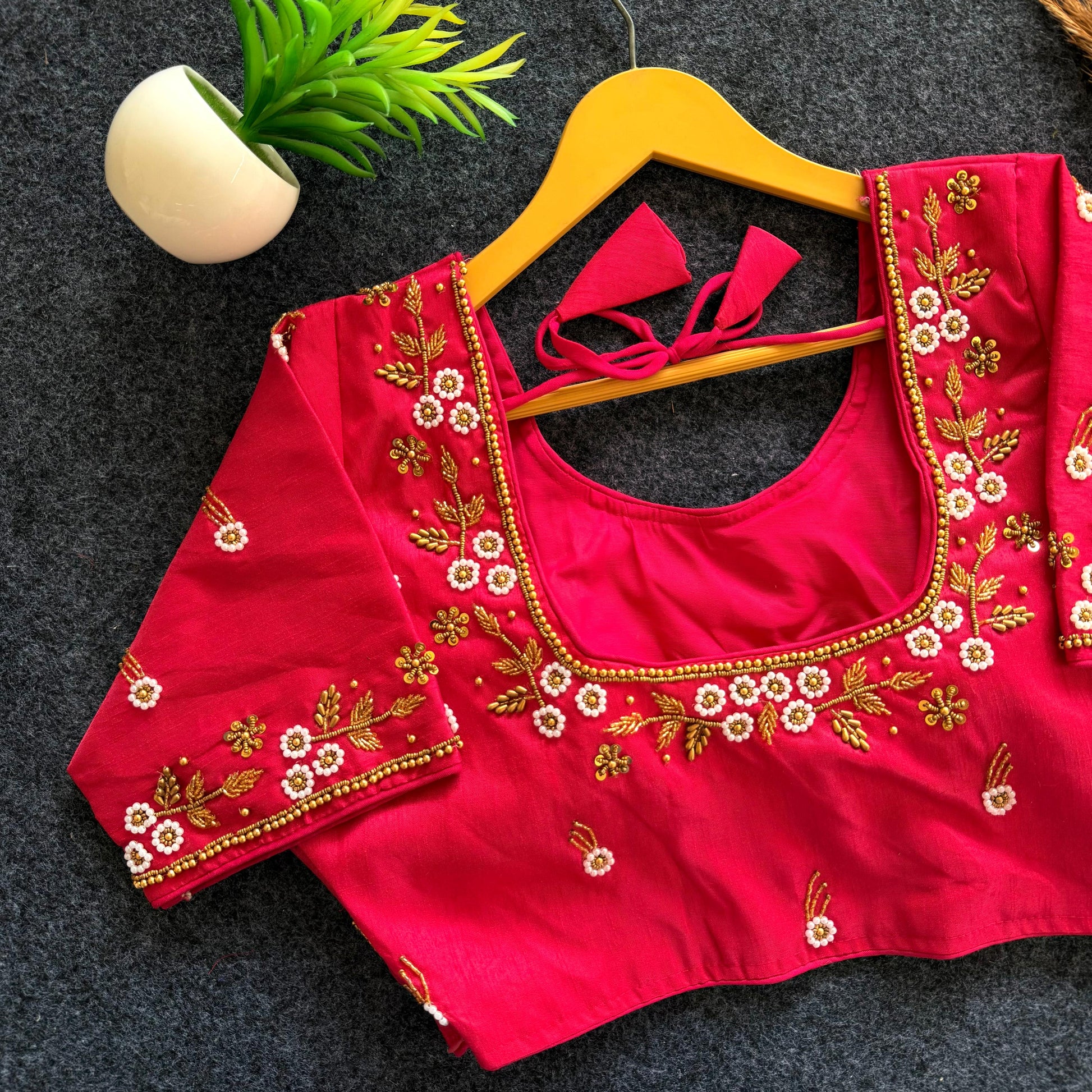 Beautiful handwork all over front nd sleves with designer handwork in blouse