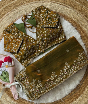 Soft Fendy Chiffon Saree With Heavy Embroidery Sequins And Thread Work All Over The Saree And Scallop Border*